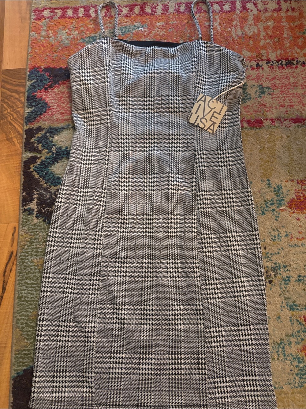 Active USA Black and White Plaid Midi Dress